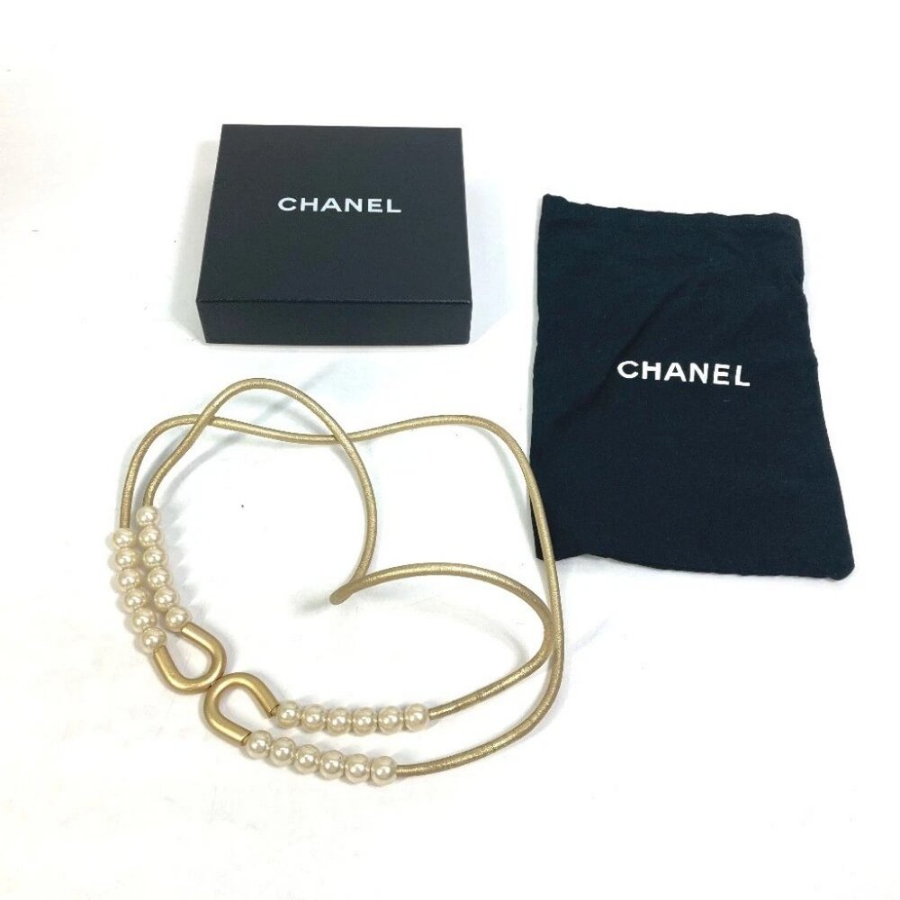 CHANEL 01C Faux pearl belt Leather Gold - Picture 12 of 12